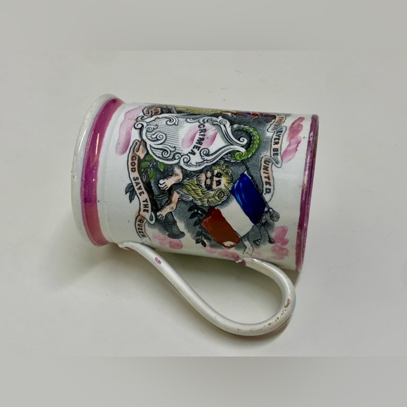 1850s Vtg Antique Crimean War Sunderland Pink Pearl Transfer Lustreware Frog Mug - Picture 10 of 16